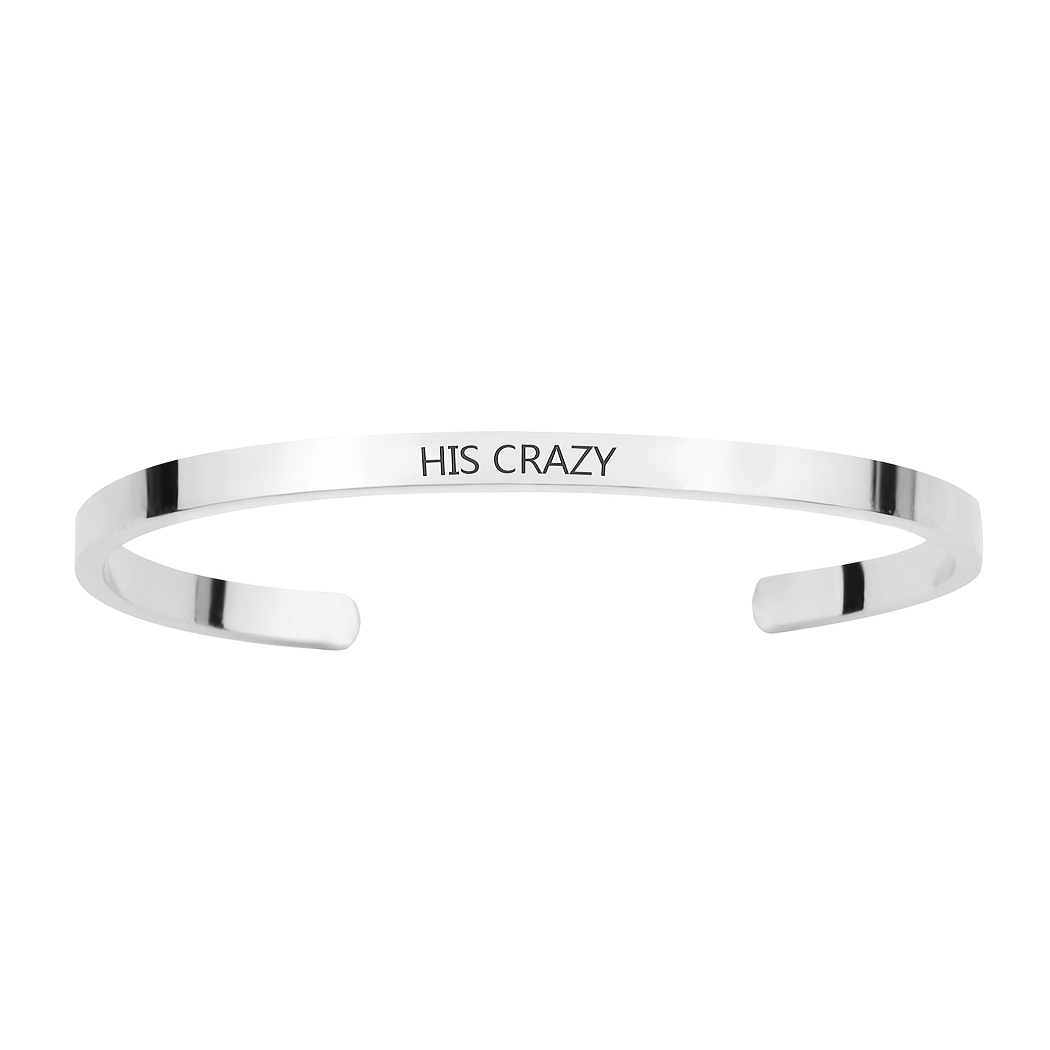 Unisex HIS CRAZY Engraved Stainless Steel Cuff Bracelet